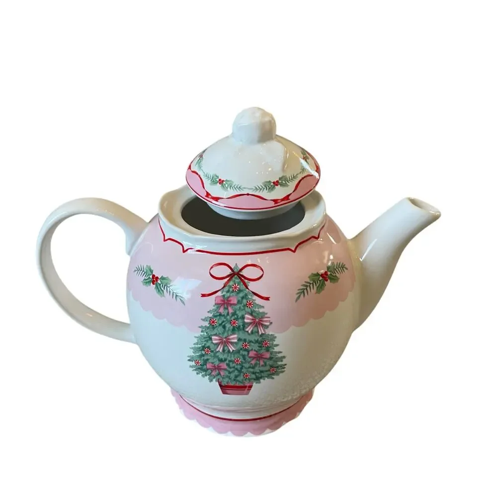 PINKMAS Pink Bows Christmas Tree Teapot 7 x 10